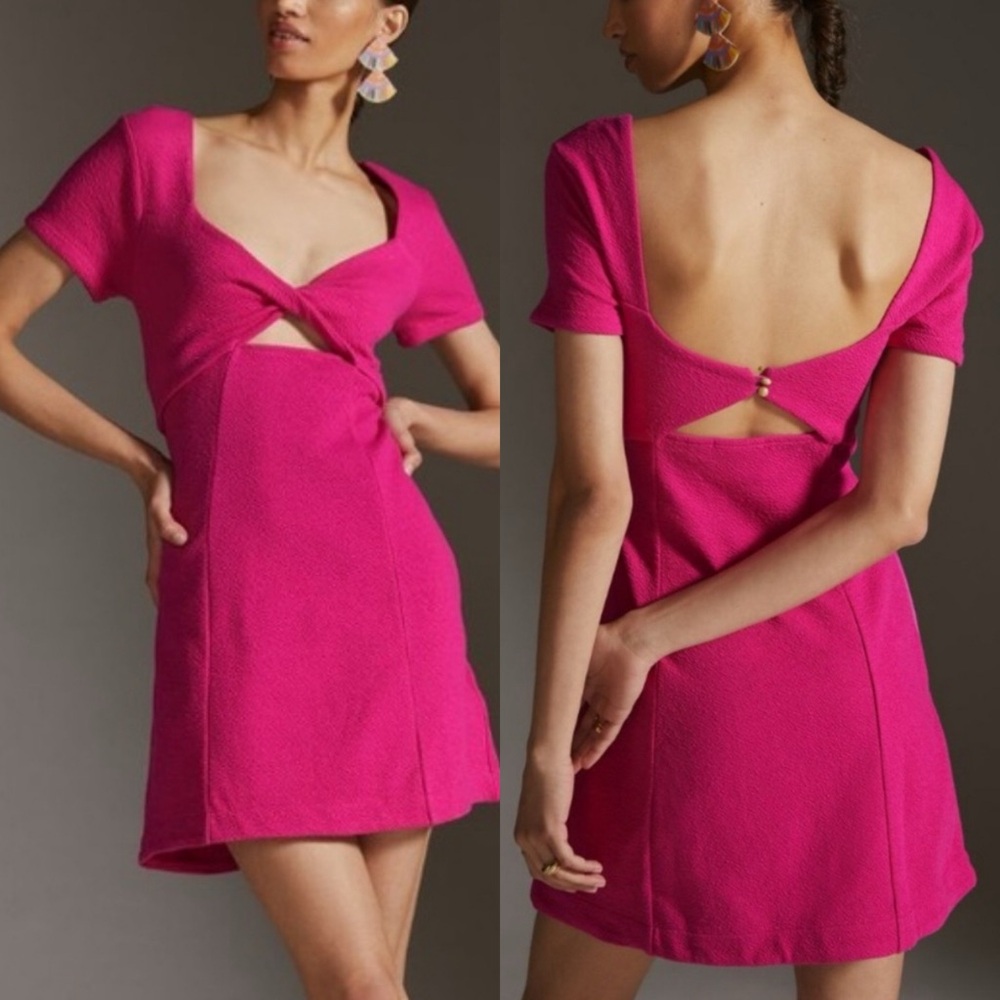 NWT Maeve Anthropologie Keyhole Textured Pink Mini‎ Dress - XXS